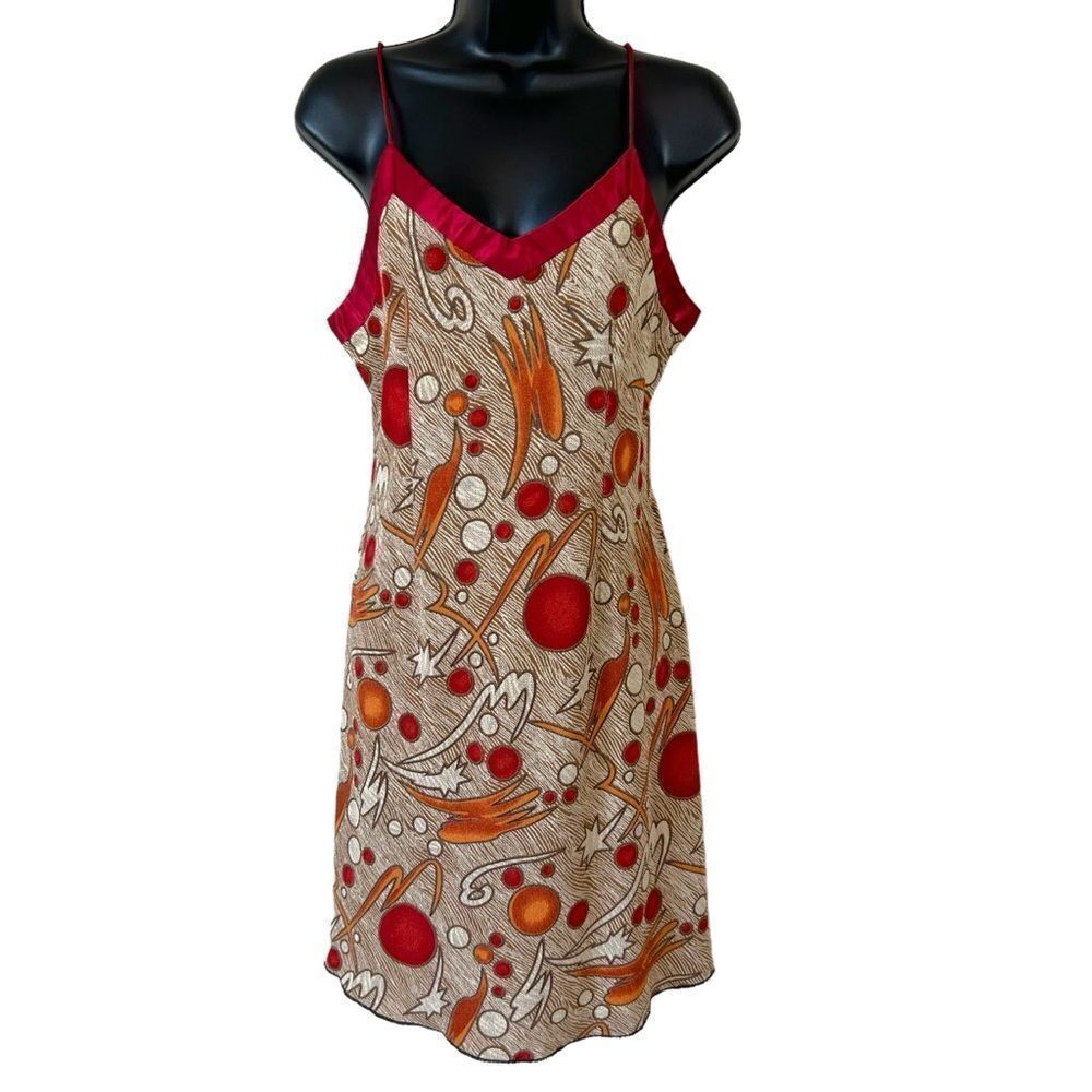 Rare Vintage 90s Retro Y2K Abstract Stretchy Spaghetti Strap Mini Dress